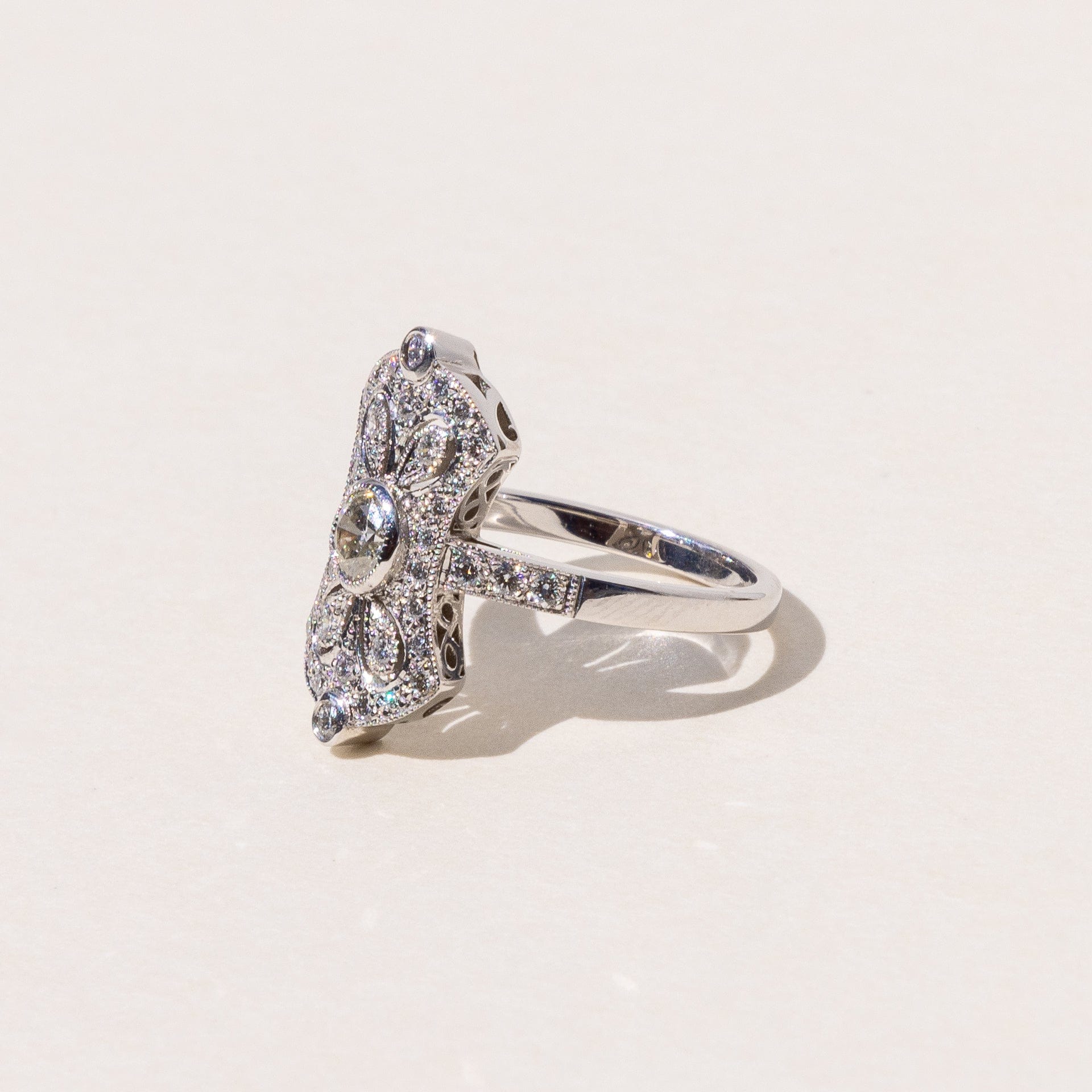 Art Deco inspired Diamond and White Gold ring handmade in Auckland nz