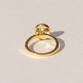 Bespoke Oval Diamond Engagement Halo Ring set in 18ct Yellow Handmade by our Master Jeweller