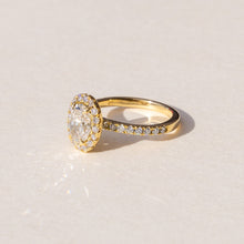 Bespoke Oval Diamond Engagement Halo Ring set in 18ct Yellow Custom made at our On-site Workshop