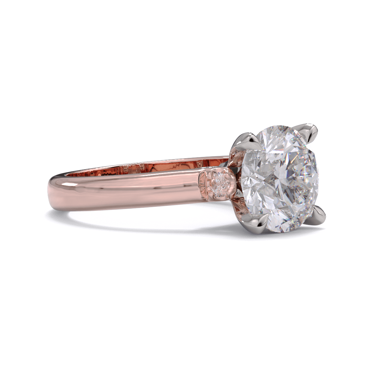 Solitaire diamond ring with round diamond and accent diamonds on the shank.