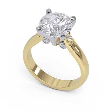 Solitaire diamond ring with round diamond and accent diamonds on the shank.